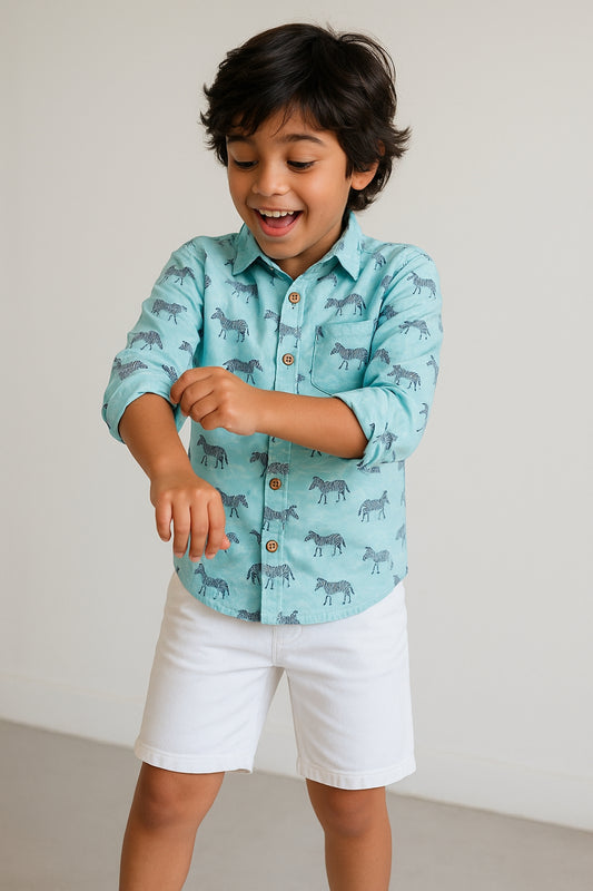 Boys Blue Cotton Casual Shirt