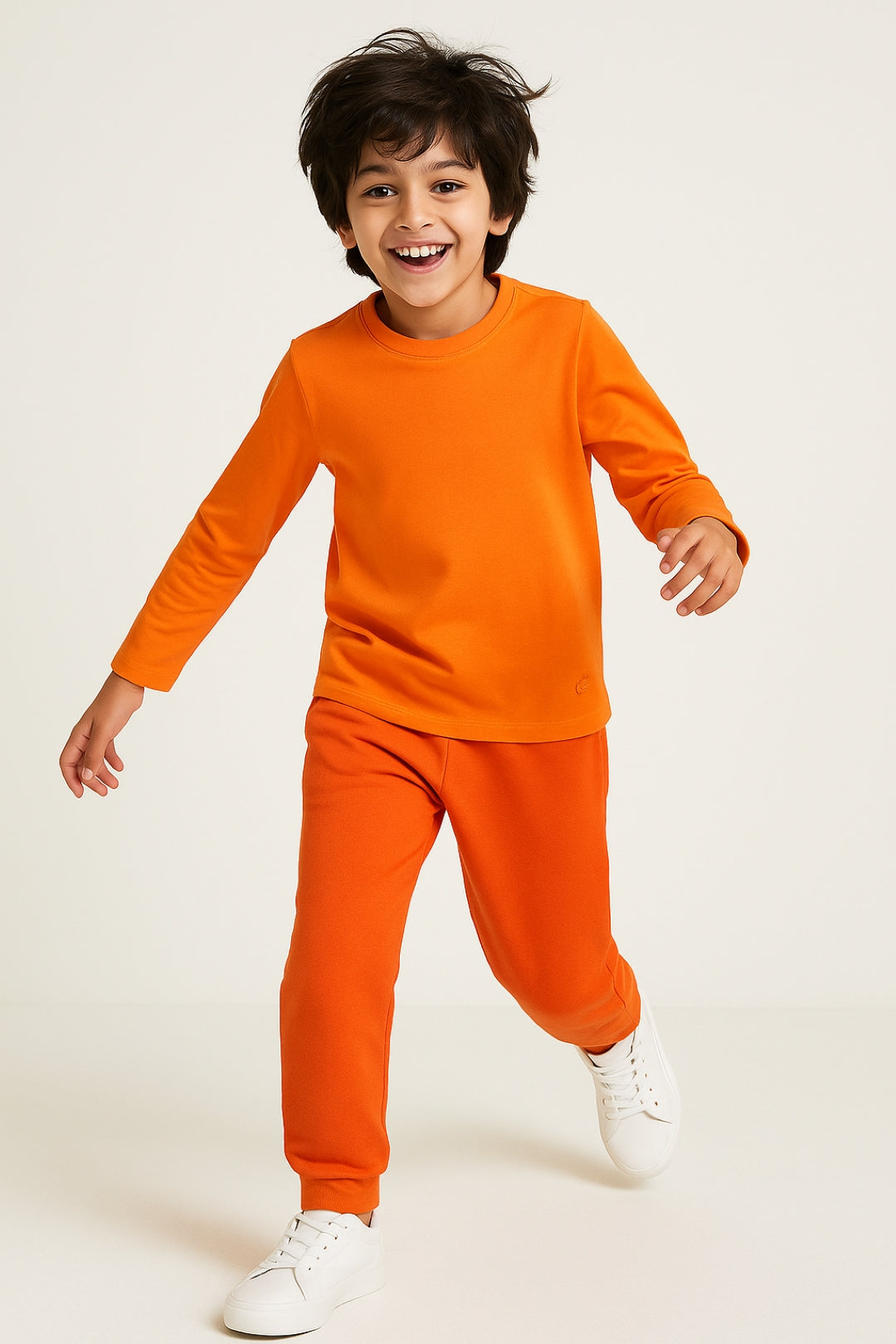 Boys Orange Cotton Regular Full Sleeve Solid T-shirt