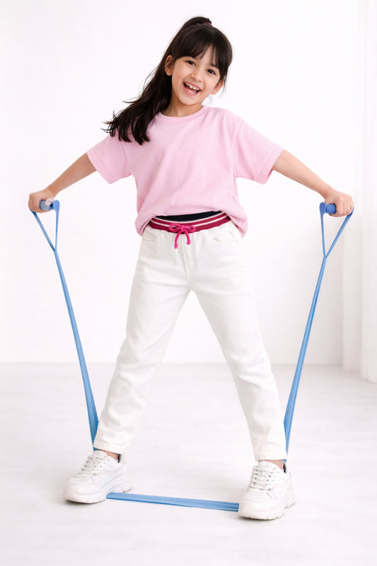 Girls White Lycra Regular Fit Washed Jogger