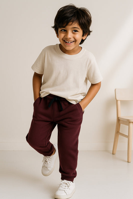 Boys Wine Cotton Solid Jogger