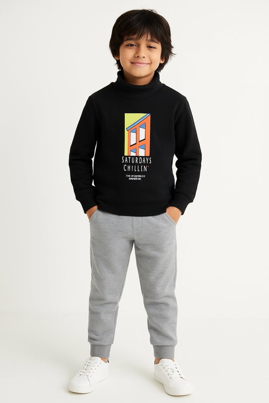 Boys Black Printed Sweatshirt
