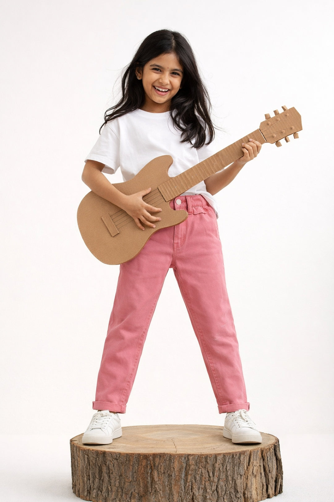 Girls Pink Cotton Blend Slim Fit Washed Trouser