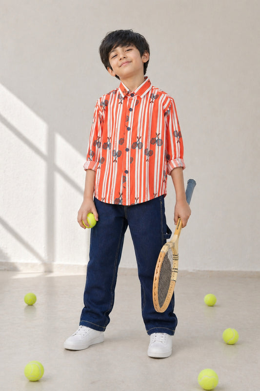 Boys Red Striped Shirt and Blue Jeans Clothing Set