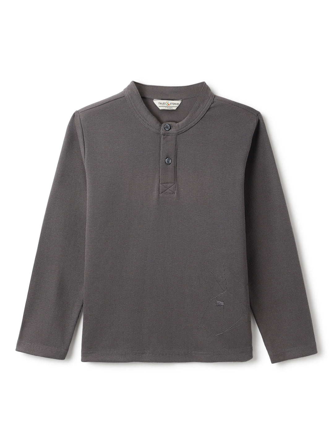 Boys Dark Grey Henley Neck Solid T-Shirt
