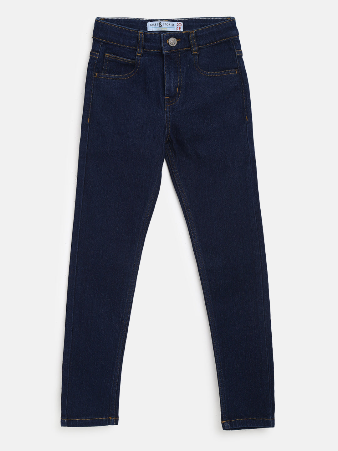 Boys Cotton Printed Black T-Shirt With Dark Blue Denim Washed Slim Fit Jeans