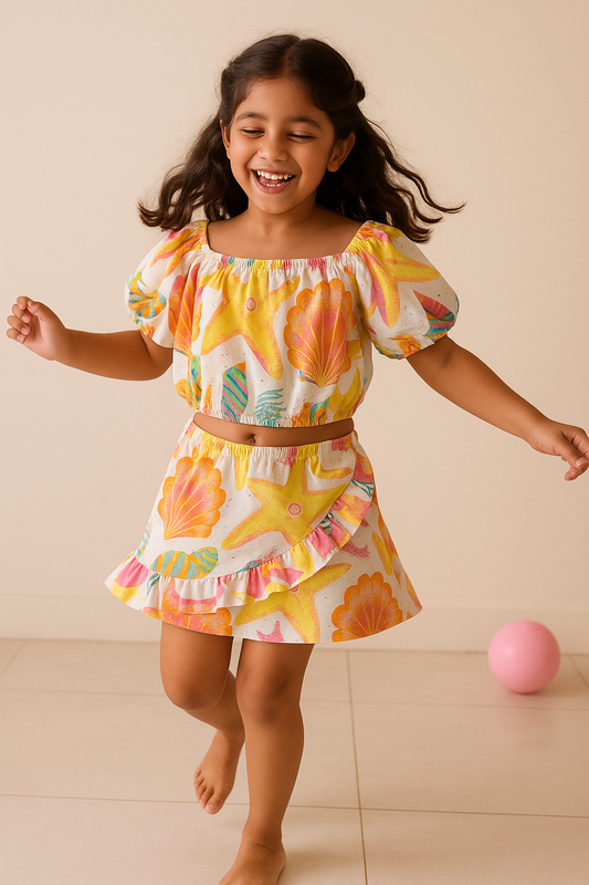 Girls Multi Color Cotton Print Co-ord Set