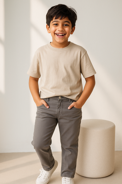 Boys Grey Slim Fit Cotton Solid Trouser