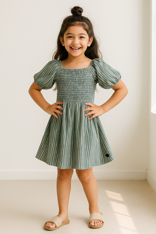 Girls Grey Striped Dress