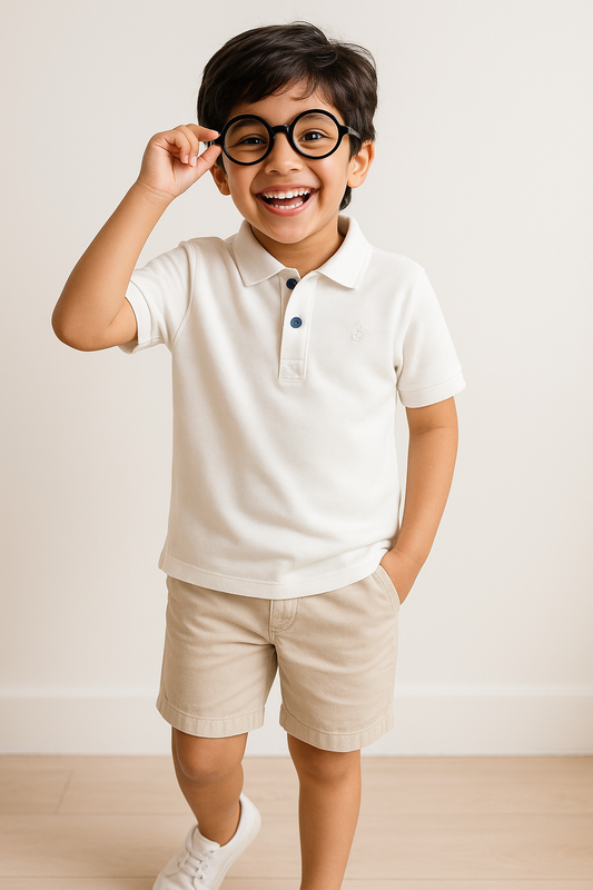 Boys White Solid Polo T-Shirt