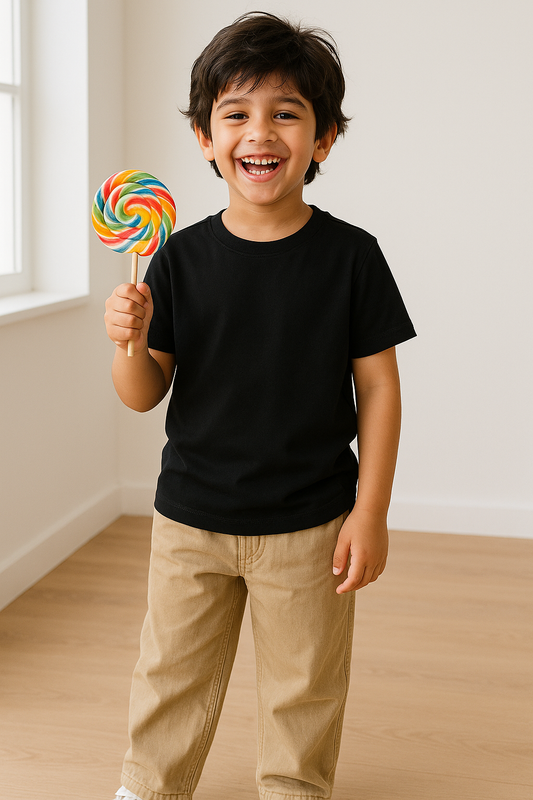 Boys Black Solid Cotton T-Shirt