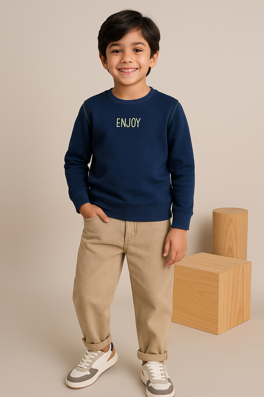 Boys Navy Blue Cotton Poly Printed Sweatshirt