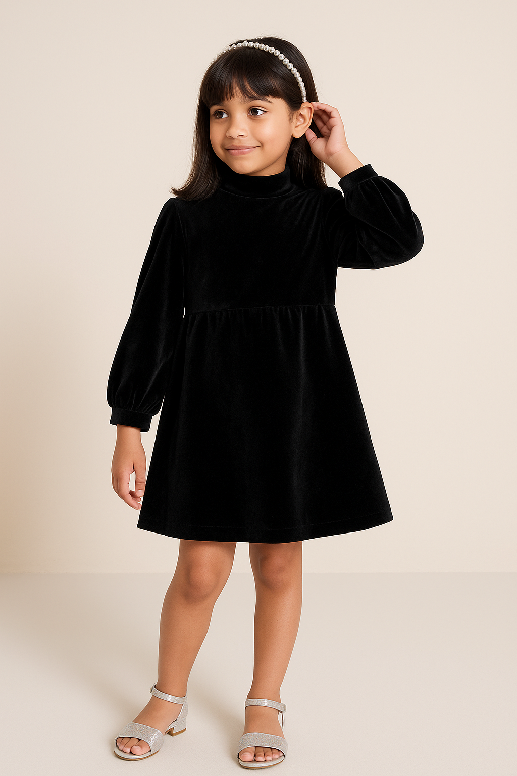 Girls Black Solid Dress