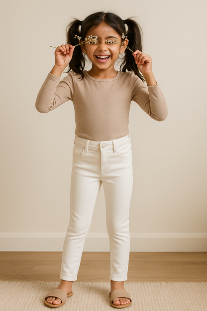 Girls White Slim fit Lycra Washed Jeans