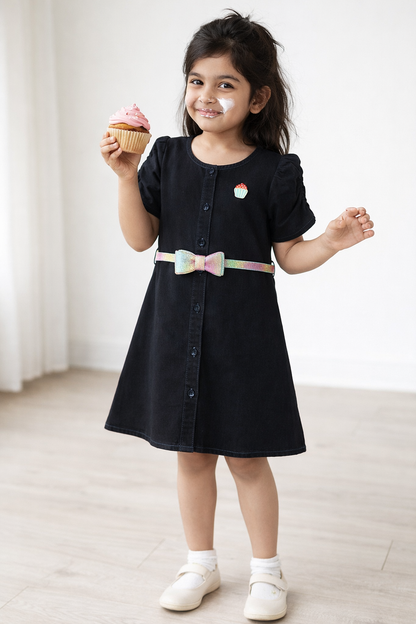 Girls Black Dress with Belt