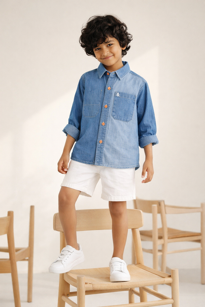 Boys Blue Oversized Denim Shirt