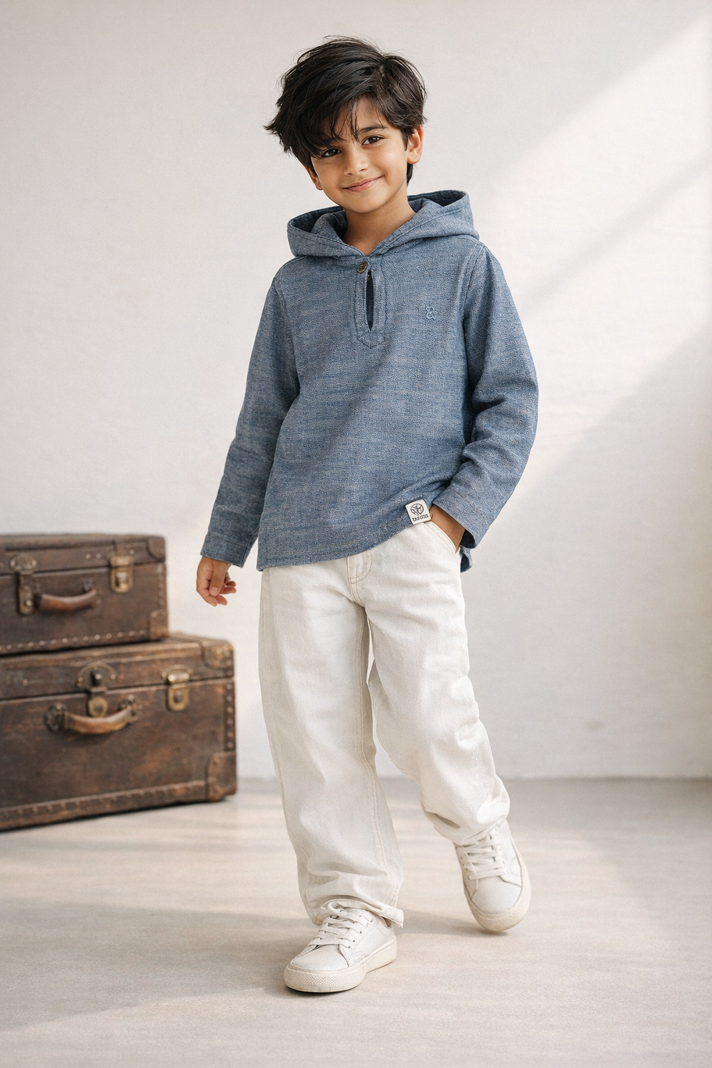 Boys Grey Hooded Casual Shirt