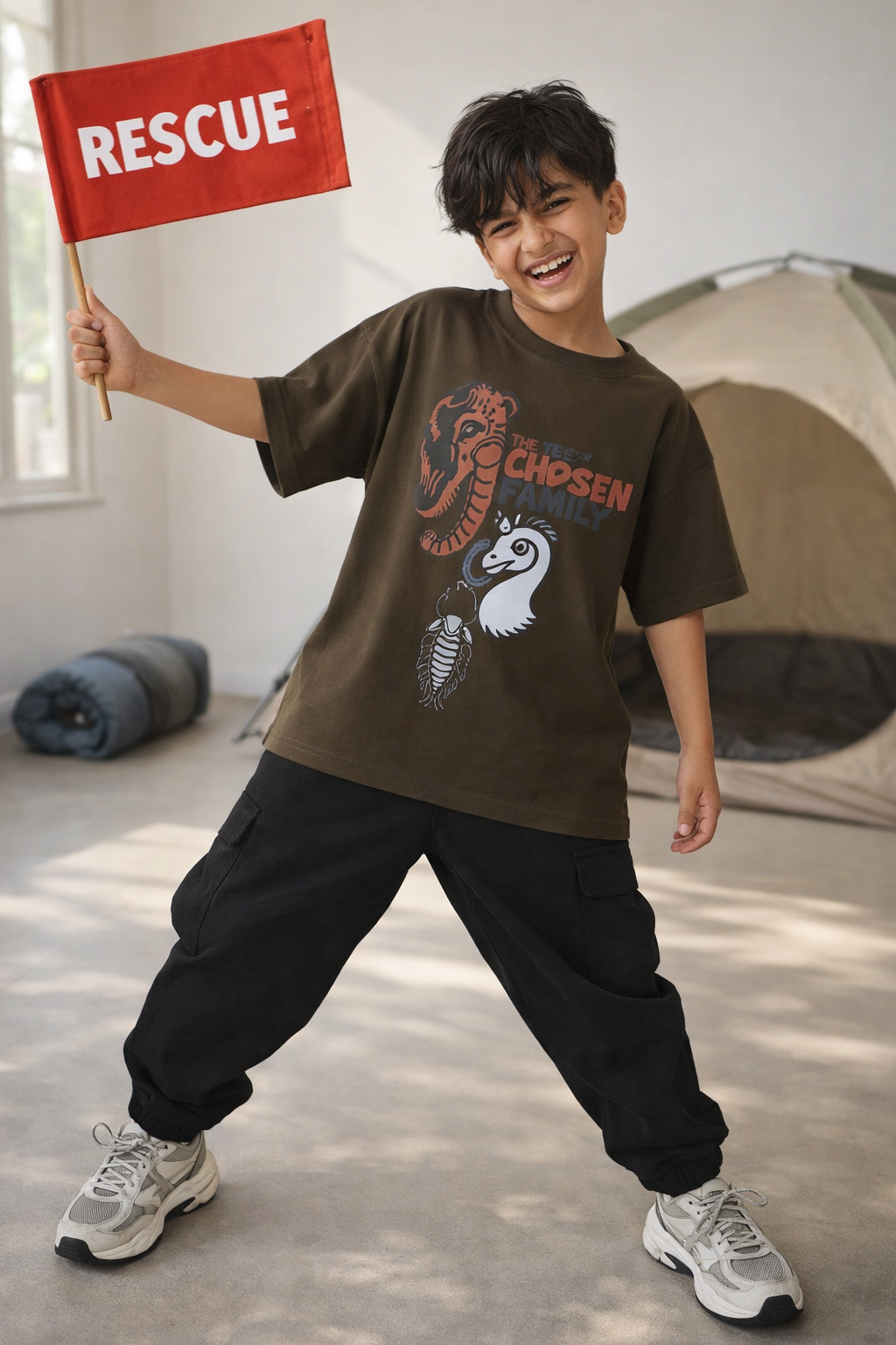 Boys Olive Animal Print Oversized T-Shirt
