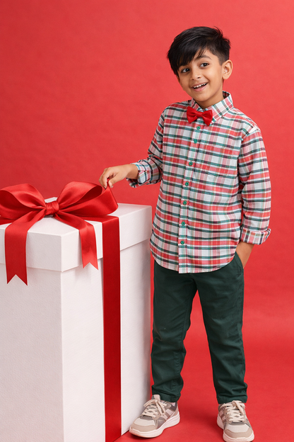 Boys Multicolor Check Shirt with Bow