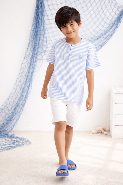 Boys Blue Striped Loose Fit Shirt