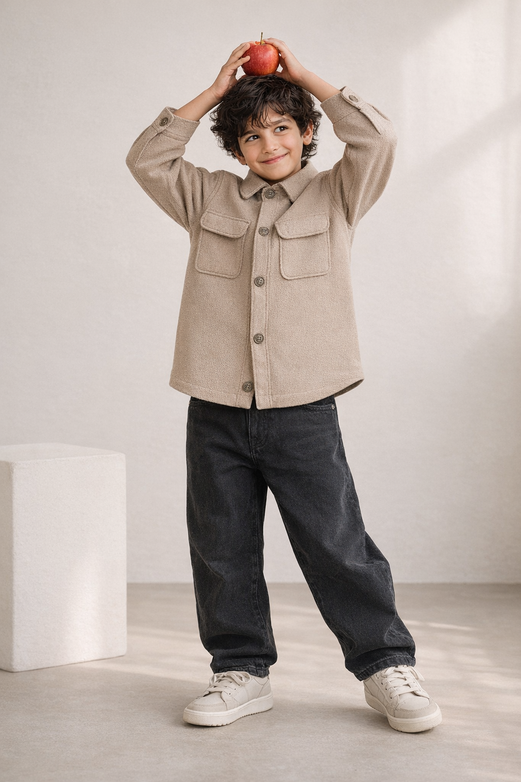 Boys Khaki Linen Casual Shacket