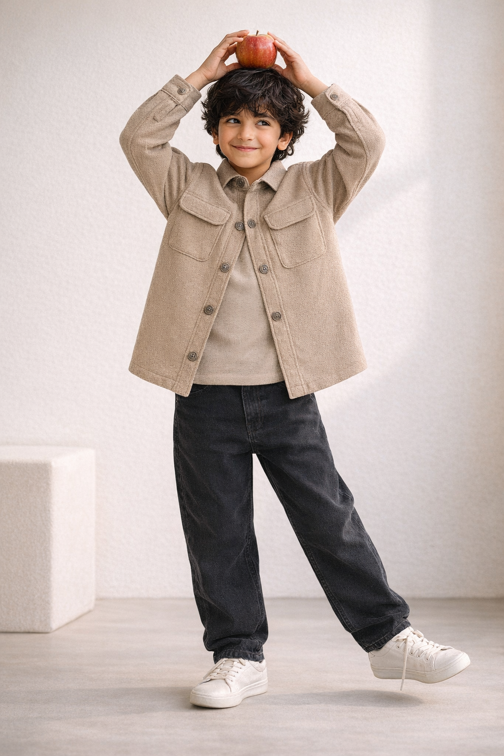 Boys Khaki Linen Casual Shacket