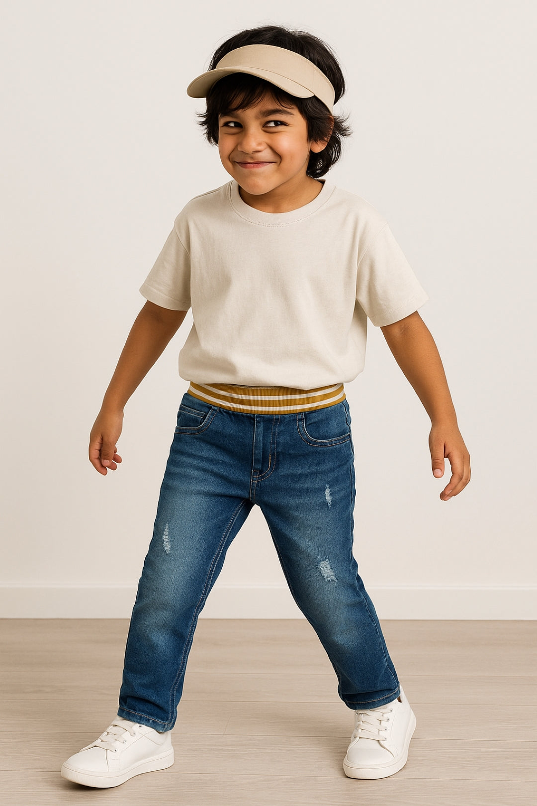 Boys Mid Blue Denim Casual Joggers