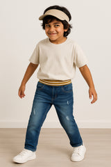 Boys Mid Blue Denim Casual Joggers