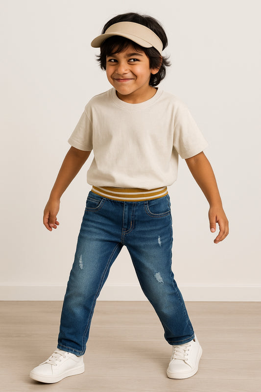 Boys Mid Blue Denim Casual Joggers