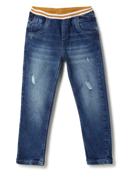 Boys Mid Blue Denim Casual Joggers