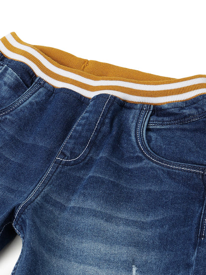 Boys Mid Blue Denim Casual Joggers