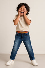 Boys Mid Blue Slim Fit Denim Joggers