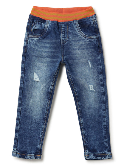 Boys Mid Blue Slim Fit Denim Joggers