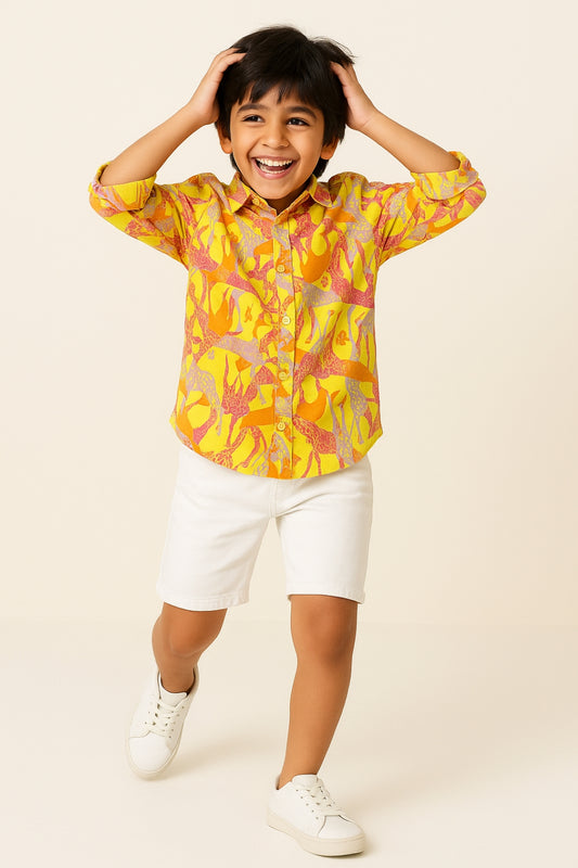 Boys Multi Color Viscose Animal Printed Shirt