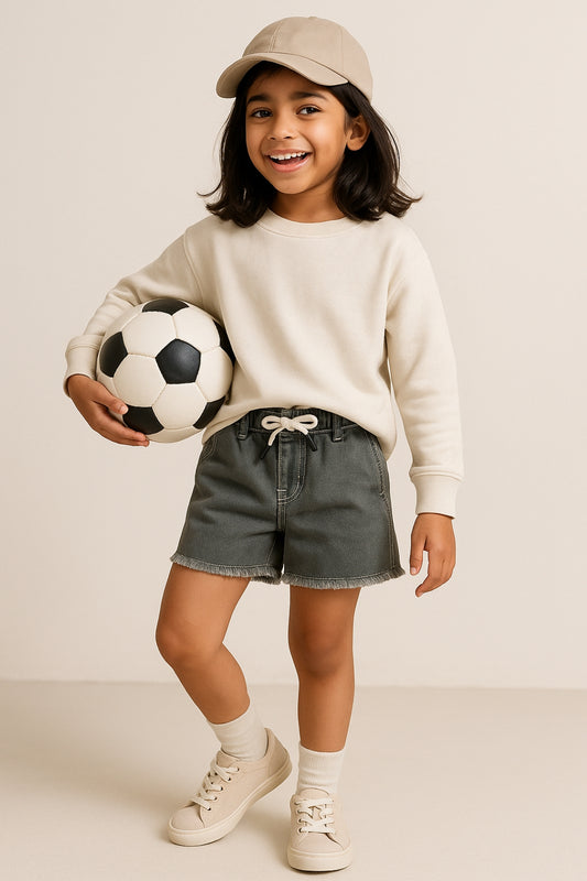 Girls Grey Lycra Solid Shorts