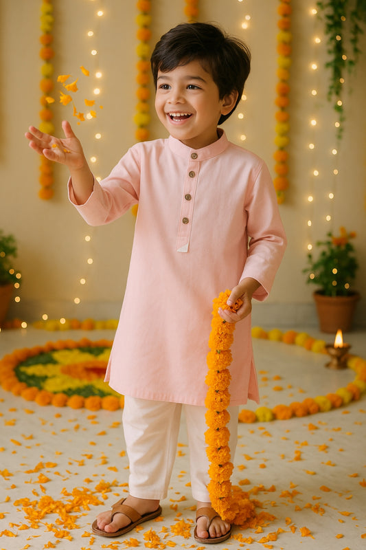 Boys Pink Cotton Kurta