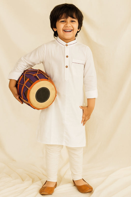 Boys White Cotton Kurta