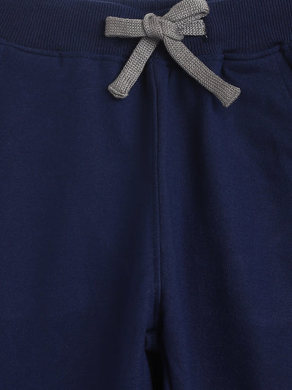 Boys Cotton Purple T-Shirt With Blue Cotton Solid Regular Fit Track Pant