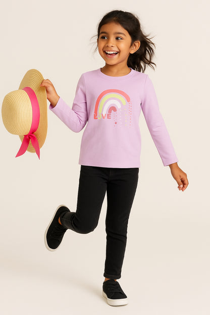 Girls Cotton Lilac Printed T-Shirt