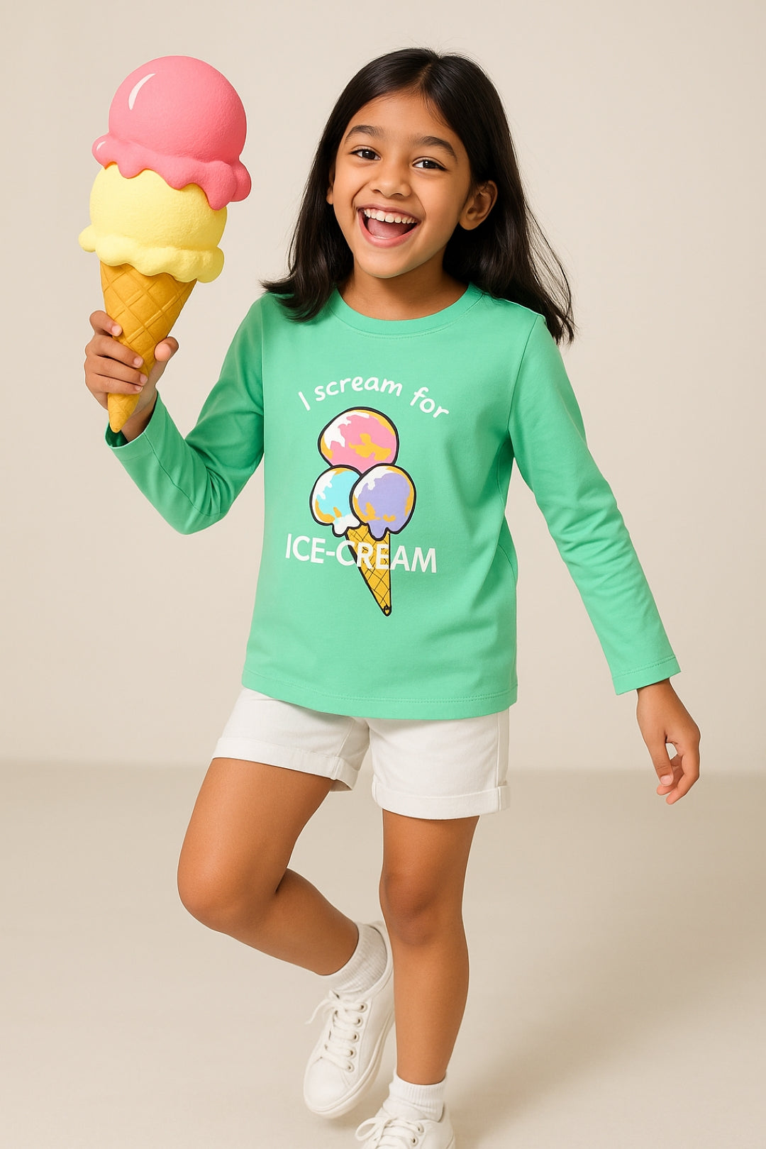 Girls Cotton Mint Printed T-Shirt