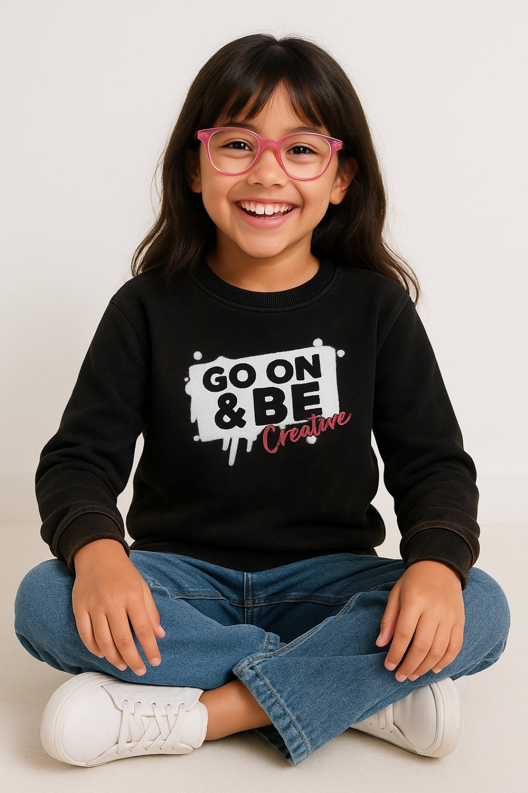 Girls Black Printed Sweatshirt