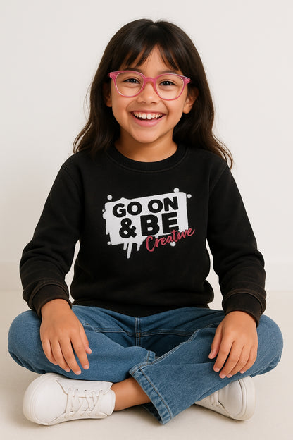 Girls Black Printed Sweatshirt