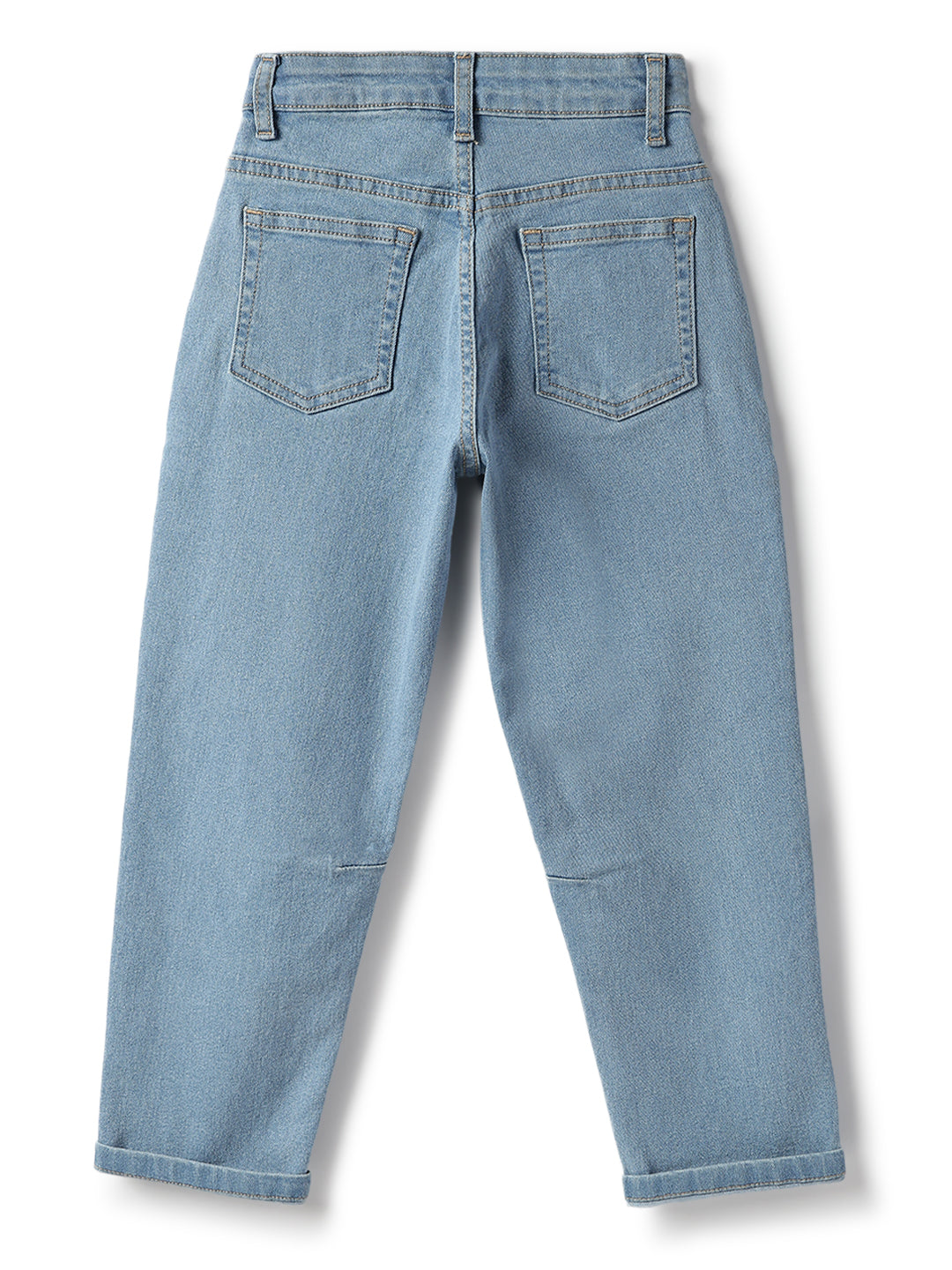Boys Cotton Cream Shirt With Blue Denim Washed Barrel Fit Jeans