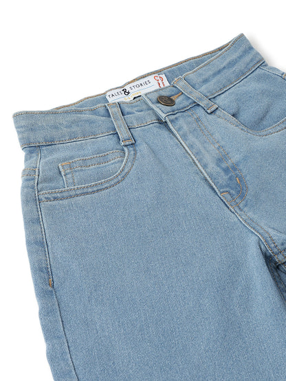 Boys Cotton Purple T-Shirt With Blue Denim Washed Barrel Fit Jeans