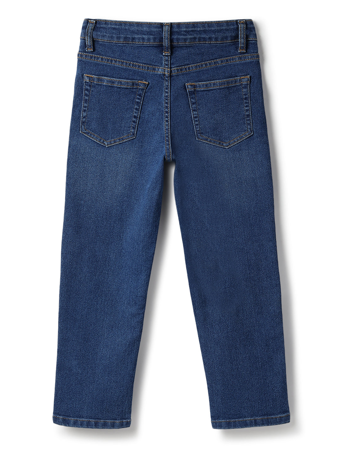 Boys Cotton Cream Shirt With Blue Denim Washed Straight Fit Jeans
