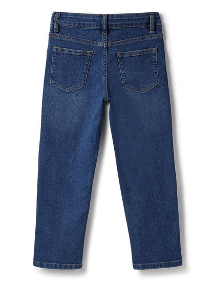 Boys Cotton Cream Shirt With Blue Denim Washed Straight Fit Jeans