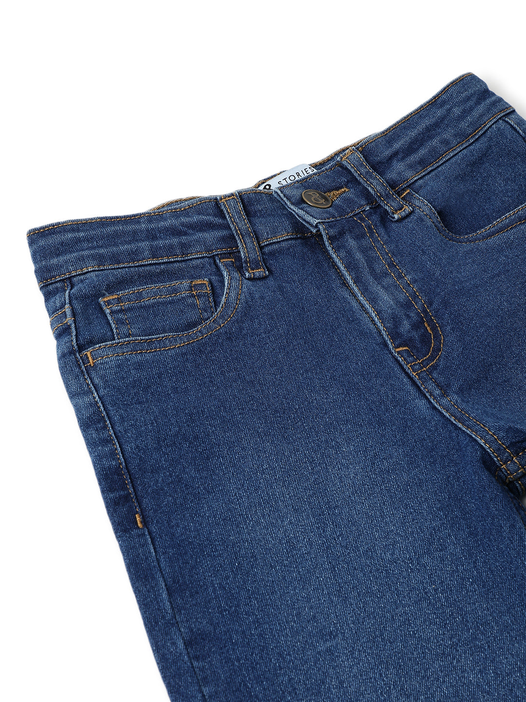 Boys Cotton Cream Shirt With Blue Denim Washed Straight Fit Jeans