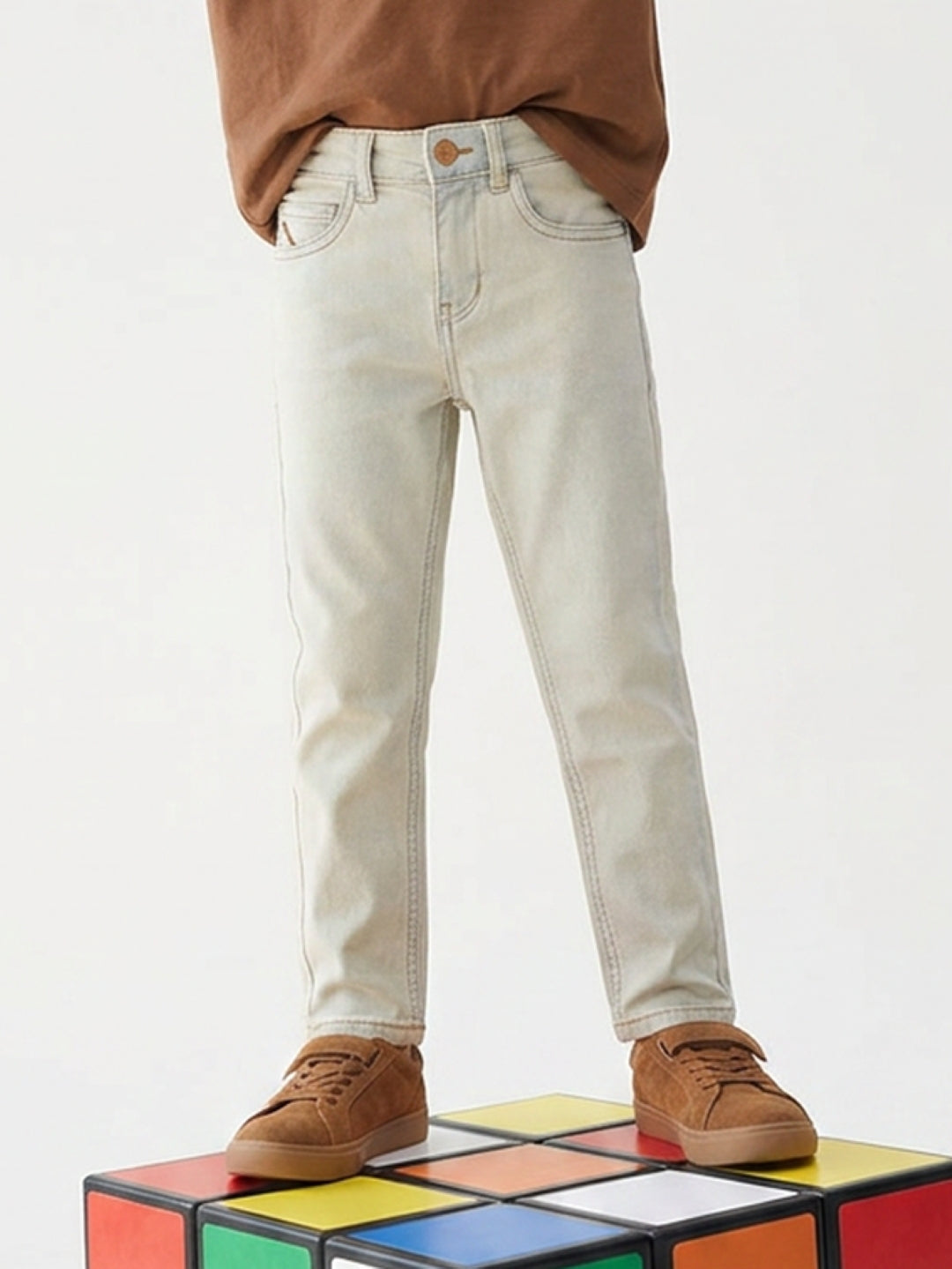 Boys Beige Denim Slim Fit Jeans