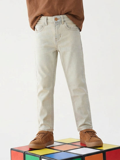 Boys Beige Denim Slim Fit Jeans