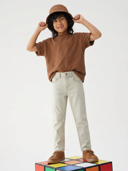 Boys Beige Denim Slim Fit Jeans