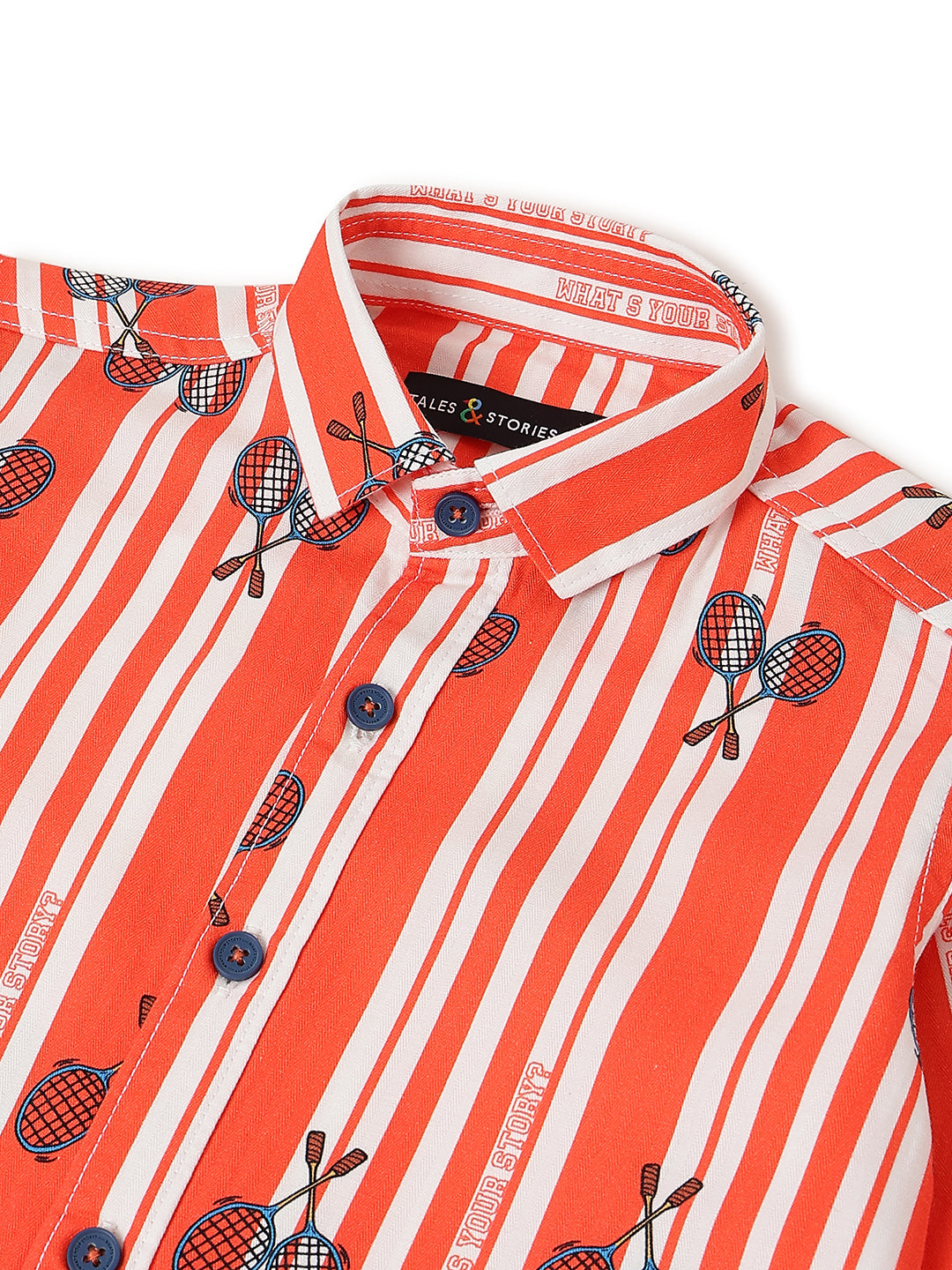 Boys Cotton Orange Stripes Printed Shirt With Black Denim Washed Regular Fit Jeans